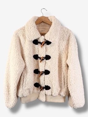 The GREAT Suede Toggle Sherpa Coat Size 3 (US L) Cream Bomber Full Zip Jacket